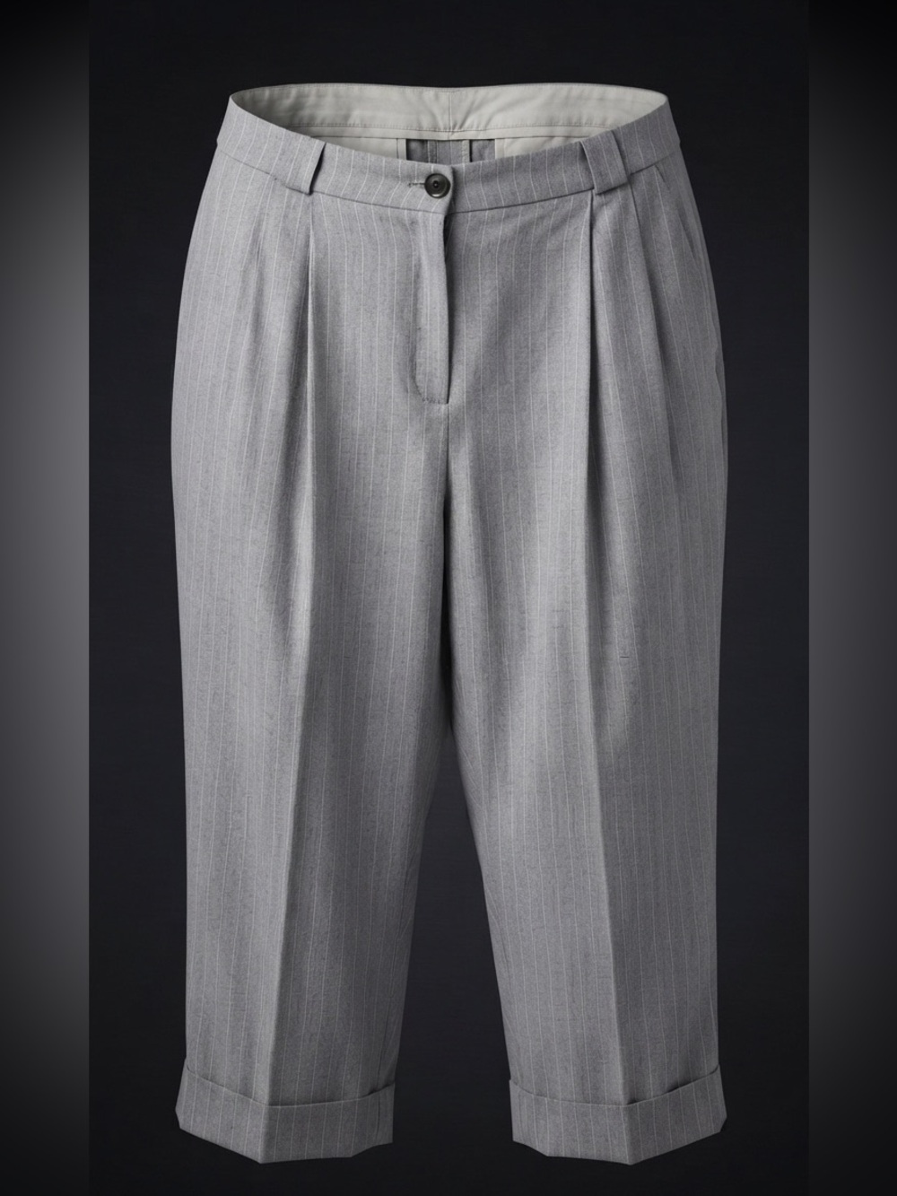 ASOS DESIGN Petite Gray Pinstripe Cropped Cuffed Trousers Pants US 12